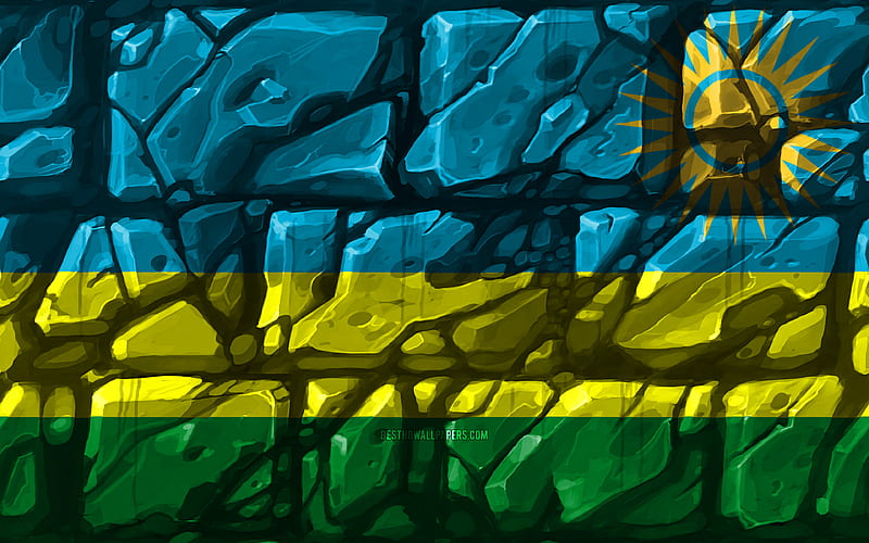 Rwandan flag, brickwall African countries, national symbols, Flag of Rwanda, creative, Rwanda, Africa, Rwanda 3D flag, HD wallpaper