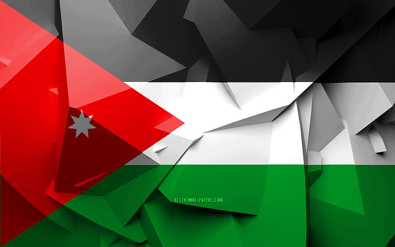 Flag of Jordan, geometric art, Asian countries, Jordan flag, creative, Jordan, Asia, Jordan 3D flag, national symbols, HD wallpaper