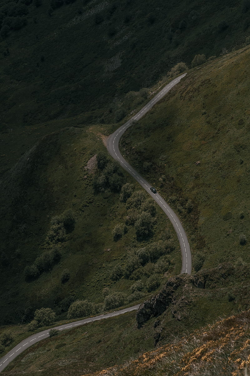 aerial view of road in the middle of green mountains, HD phone wallpaper