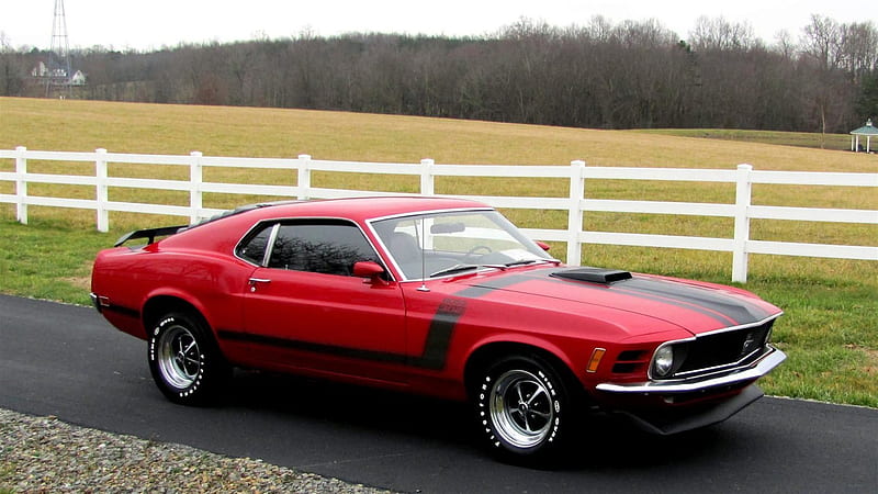 ford mustang, red, ford, fastback, boss 302, esports, 1970, retro, HD wallpaper
