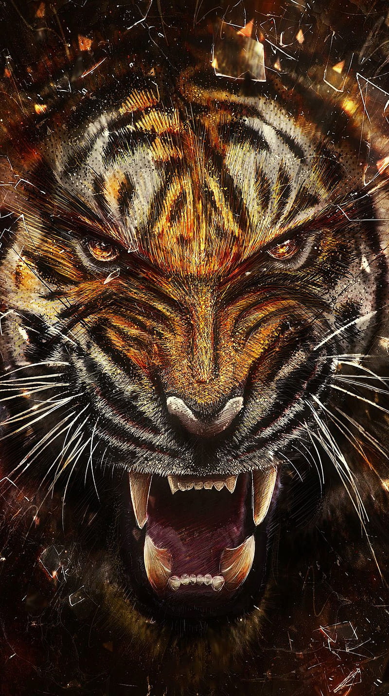 Tiger, animals, digital, HD phone wallpaper