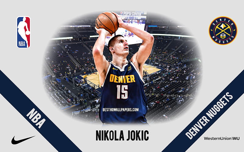 Nikola Jokic, Denver Nuggets, Serbian Basketball Player, NBA, portrait, USA, basketball, Pepsi Center, Denver Nuggets logo, HD wallpaper