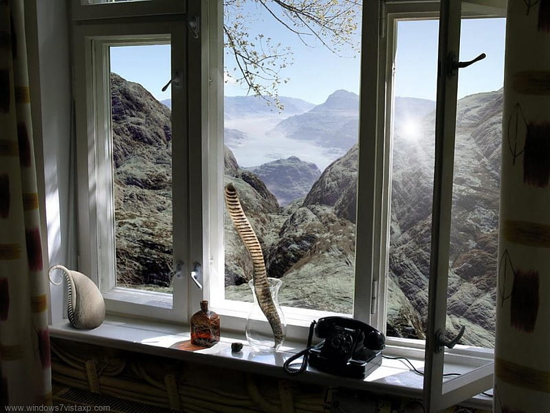snowy mountain view through a window, mountain, phone, trees, snow, HD wallpaper