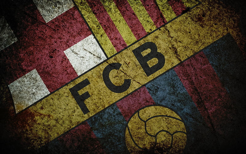 Barcelona, grunge, FCB, logo, emblem, HD wallpaper