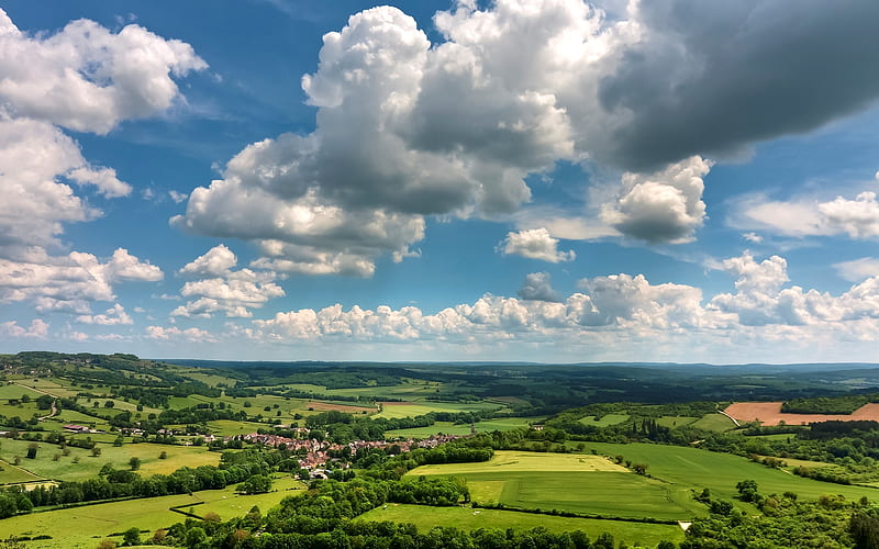 Burgundy, France, France, fields, Burgundy, clouds, HD wallpaper