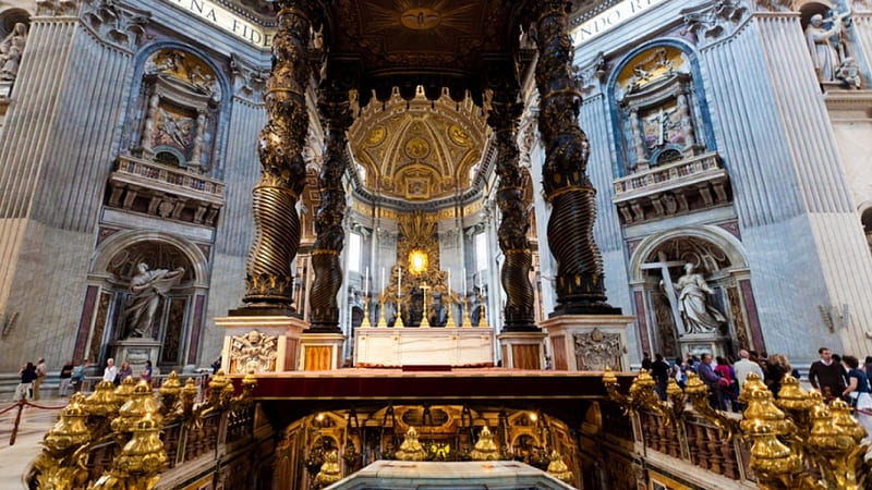 High Altar, St.Peters, Vatican, Altar, Rome, Italy, HD wallpaper