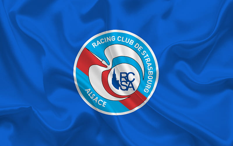 Strasbourg, Football club, France, Ligue 1, Blue silk, football, emblem, Strasbourg logo, HD wallpaper