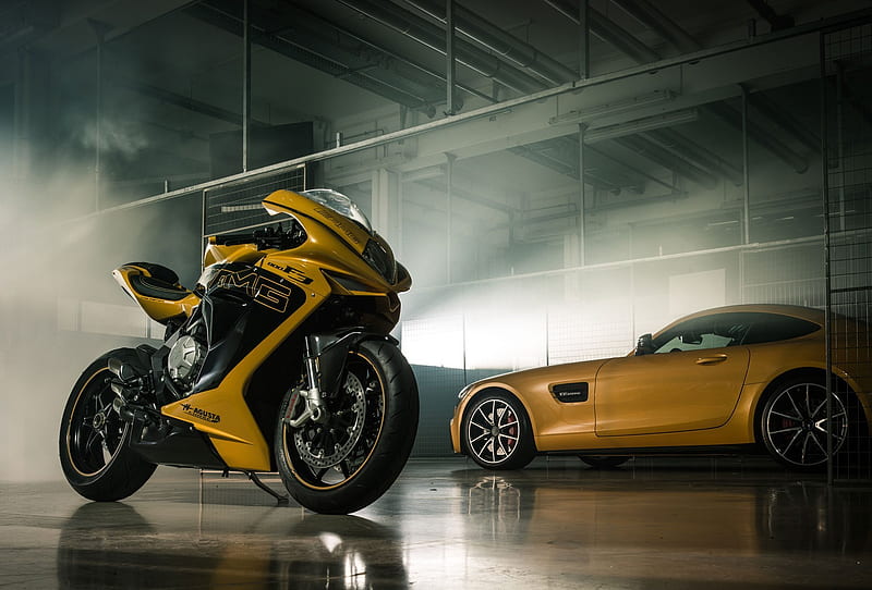 motorcycle, 2016, mv agusta, 800, amg, bike, yellow, HD wallpaper