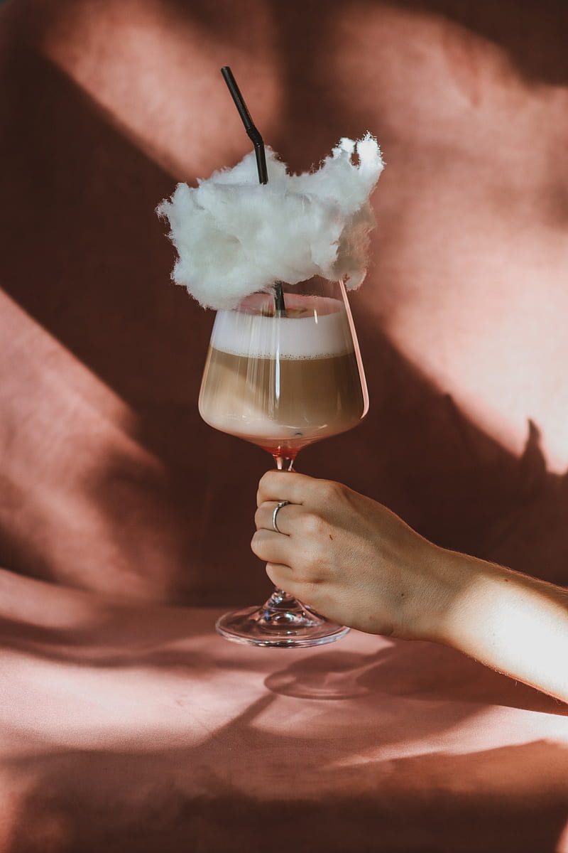 cocktail, drink, hand, cotton candy, HD phone wallpaper