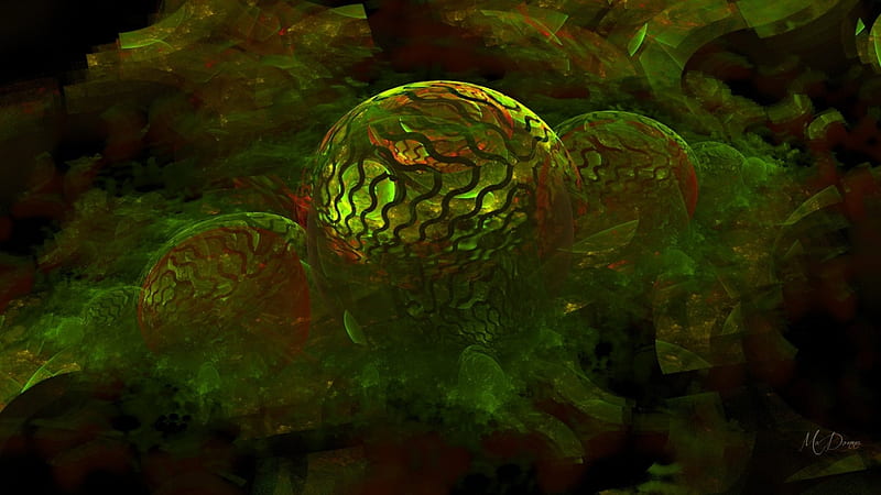 Extraterestial Fractal, globe, green, fractal, abstract, sphere, Firefox Persona theme, HD wallpaper