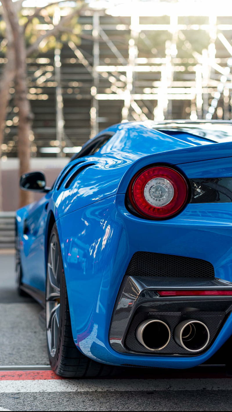 Ferrari F12 TDF, blue, carros, exhaust, HD phone wallpaper