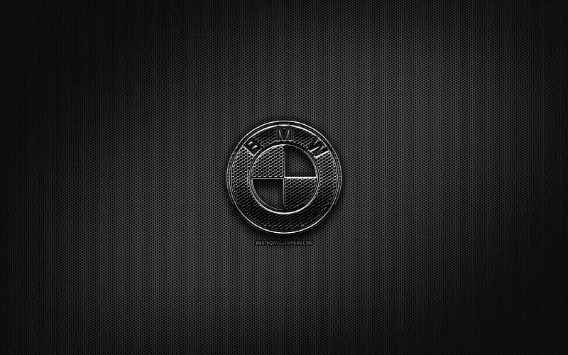 BMWblack logo, creative, cars brands, metal grid background, BMW logo, brands, BMW, HD wallpaper