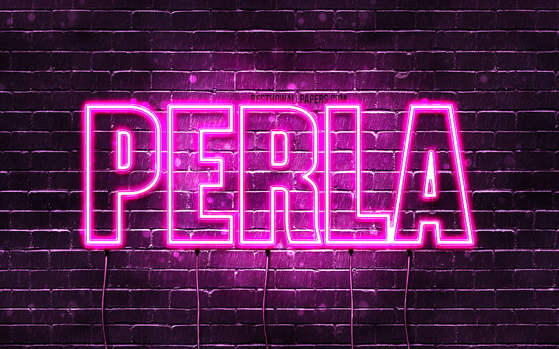 Perla with names, female names, Perla name, purple neon lights, Happy Birtay Perla, with Perla name, HD wallpaper