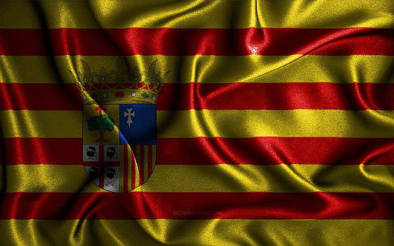 Aragon flag silk wavy flags, Communities of Spain, Flag of Aragon, fabric flags, 3D art, spanish communities, Aragon, Spain, Aragon 3D flag, HD wallpaper