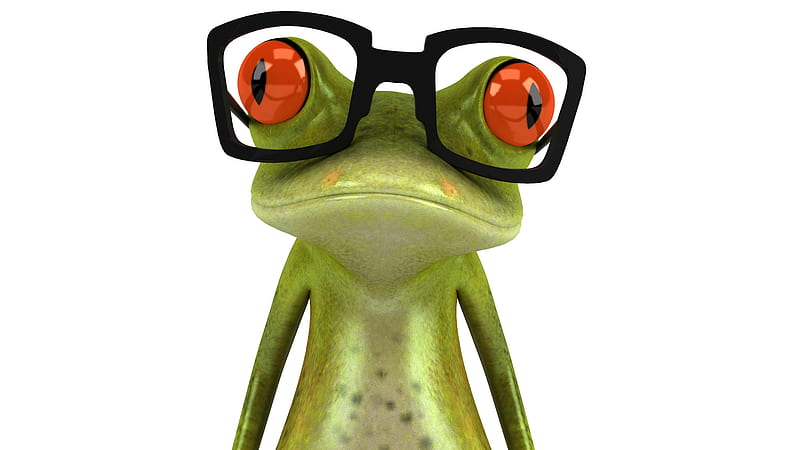 Funny frog, frog, fantasy, green, orange, glasses, funny, white, eyes, HD wallpaper