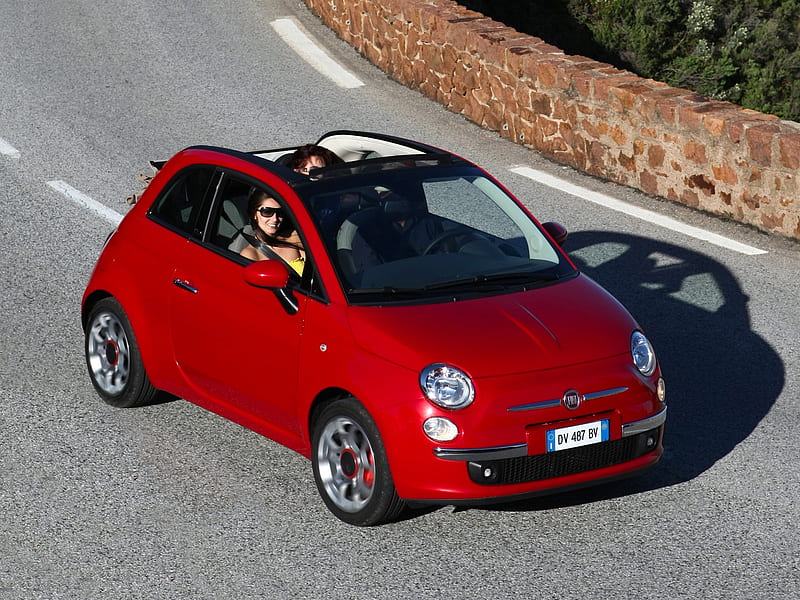 Fiat 500C, 500, mini, red car, italian, small car, fiat 500, fiat, HD wallpaper