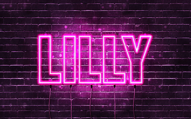 Lilly with names, female names, Lilly name, purple neon lights, horizontal text, with Lilly name, HD wallpaper