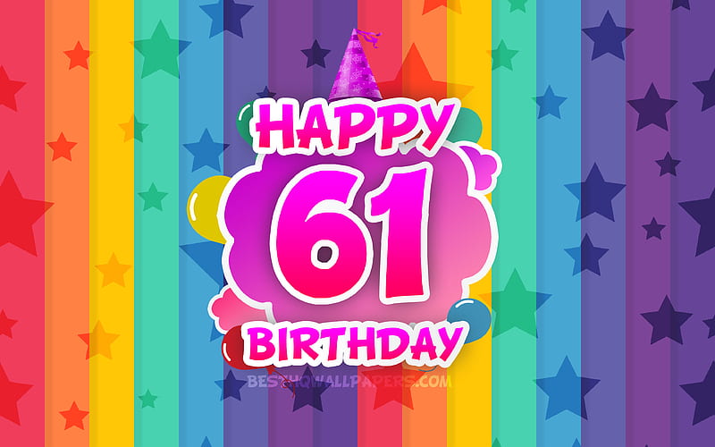 Happy 61st birtay, colorful clouds Birtay concept, rainbow background, Happy 61 Years Birtay, creative 3D letters, 61st Birtay, Birtay Party, 61st Birtay Party, HD wallpaper