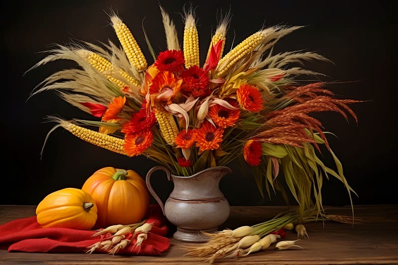 Autumn composition, elegance, flowers, harmony, colorful, bouquet, fall, beautiful, fruits, arrangement, still life, flower, autumn, pumpkin, HD wallpaper