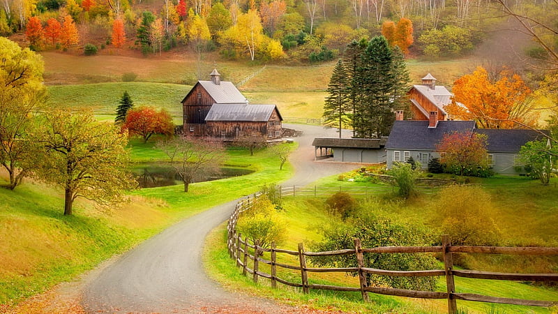Beautiful Scenery, farm, autumn, nature, houses, HD wallpaper | Peakpx