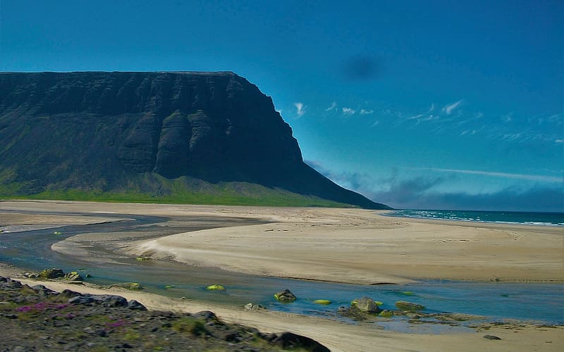 Stunning beach off the beaten path near Bíldudalur, Westfjords Iceland, landscape, cliff, rocks, coast, HD wallpaper