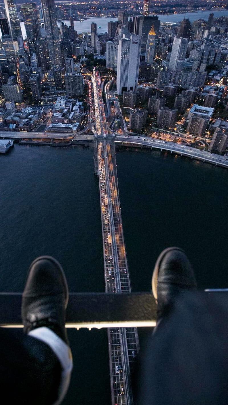 Extreme heights, view points, feet, bridge, water, city, HD phone wallpaper