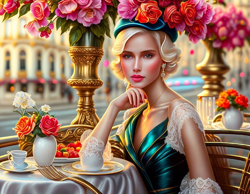 Parisian Lady, elegant, digital, art, fantasy, , girl, lamamake art, woman, beautiful, HD wallpaper