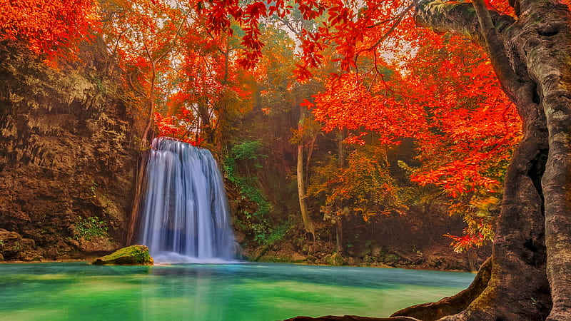 Autumn waterfall, fall, autumn, waterfall, colors, bonito, season ...