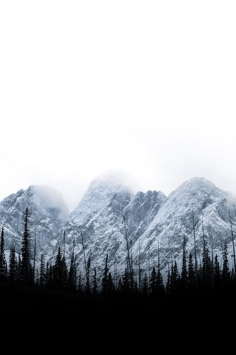 mountains, peaks, trees, clouds, landscape, HD phone wallpaper