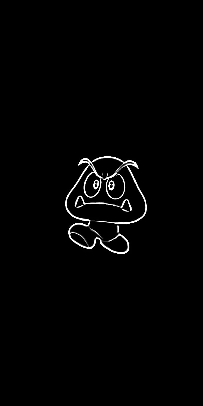 Mario Goomba , black, black and white, games, goomba, mario, nintendo, snes, super mario, HD phone wallpaper