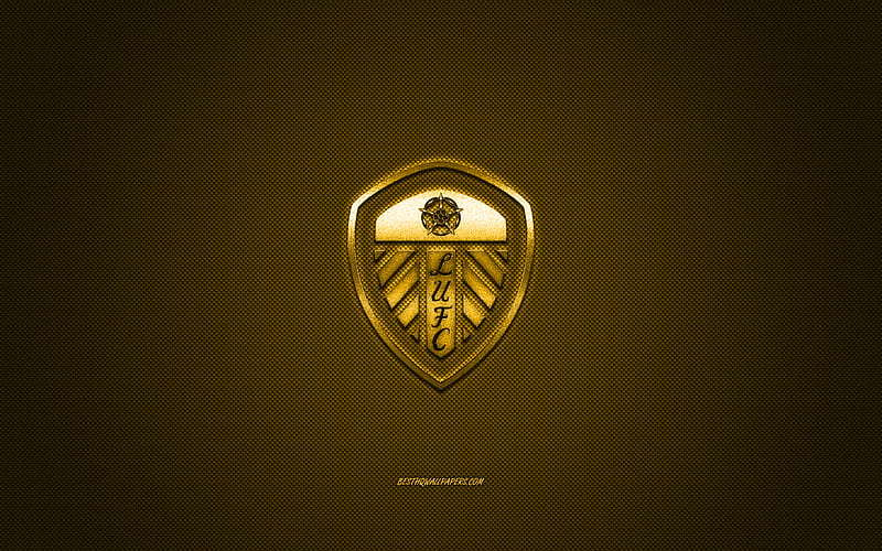Leeds United FC, English football club, EFL Championship, yellow logo, yellow carbon fiber background, football, Leeds, Leeds United FC logo, HD wallpaper