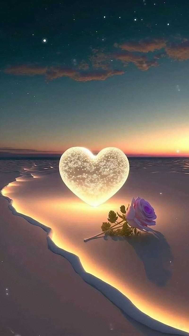 Heart Touching, Lighting Heart And Flower, lighting heart, flower, HD phone wallpaper