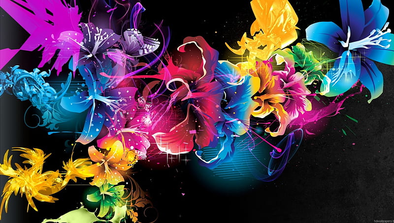 Abstract Flowers, 3D, Colored, Abstract, Flowers, HD wallpaper | Peakpx