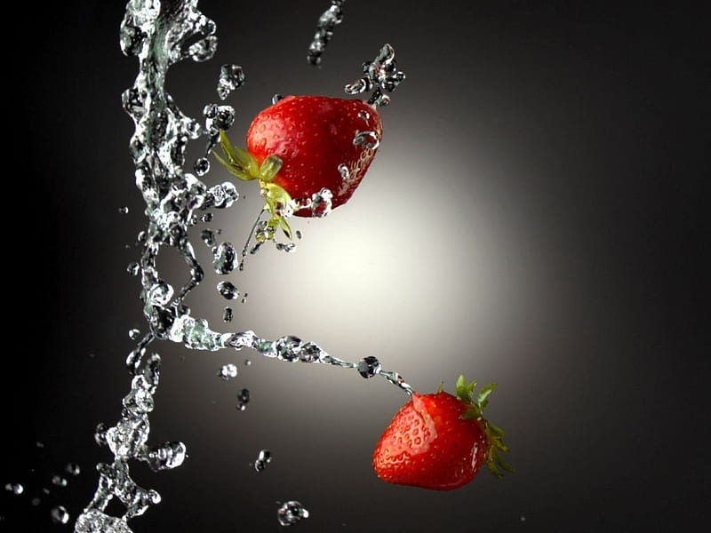 ~Strawberry Splash!~, splash, fruit, strawberry, abstract, HD wallpaper