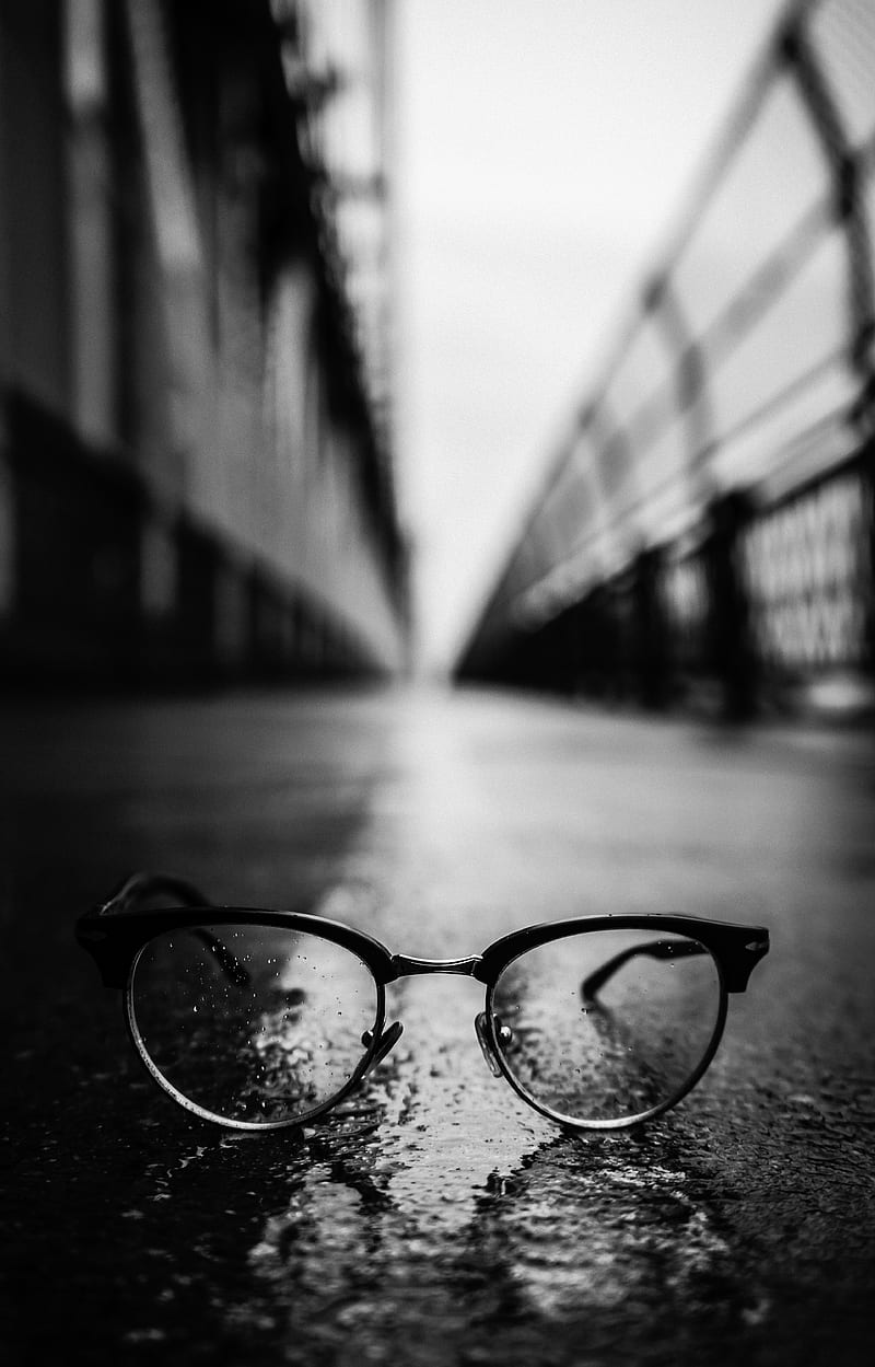gray scale graphy of Clubmaster-style sunglasses on road, HD phone wallpaper