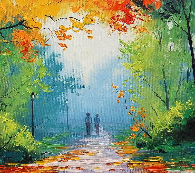 Autumn Stroll, natural, painting, HD wallpaper
