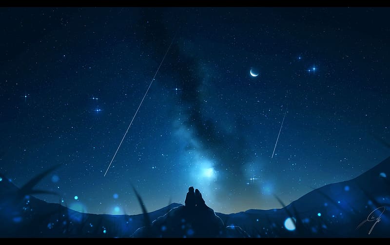 Anime, Night, Starry Sky, Shooting Star, HD wallpaper