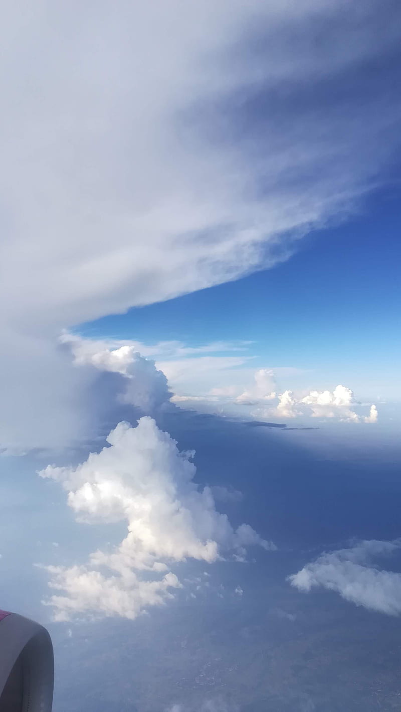 Cloudy skies, airplane, blue, sky, white, HD phone wallpaper