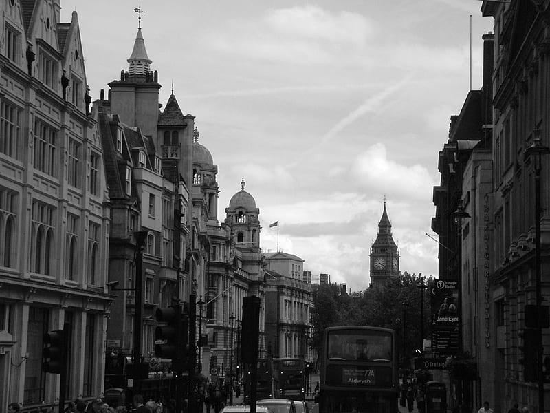 Old London, graphy, england, buildings, london, black and white, big ben, old, HD wallpaper