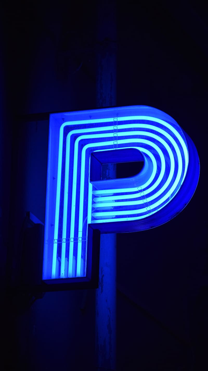 P Letter Design In Neon, p letter design, neon, blue, alphabet, HD phone wallpaper