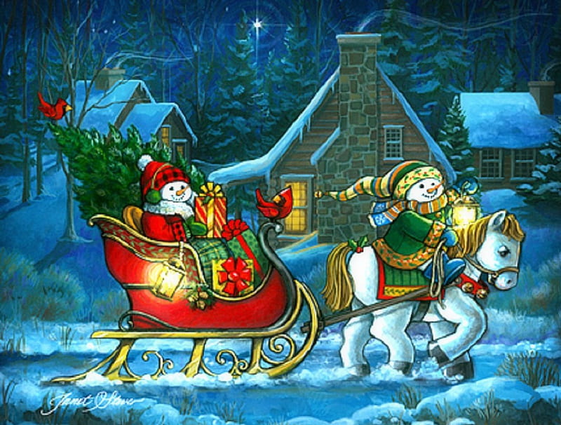 ★Heading Home★, scarves, cottage, horse carriage, seasons, xmas and new year, greetings, paintings, gloves, drawings, traditional art, snowmen, hats, christmas, love four seasons, festivals, creative pre-made, cardinal brids, xmas tree, heading home, snow, winter holidays, scenes, gifts, celebrations, HD wallpaper