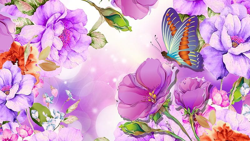 Colors of Spring, Firefox theme, purple, butterfly, summer, flowers, blossoms, lavender, spring, HD wallpaper