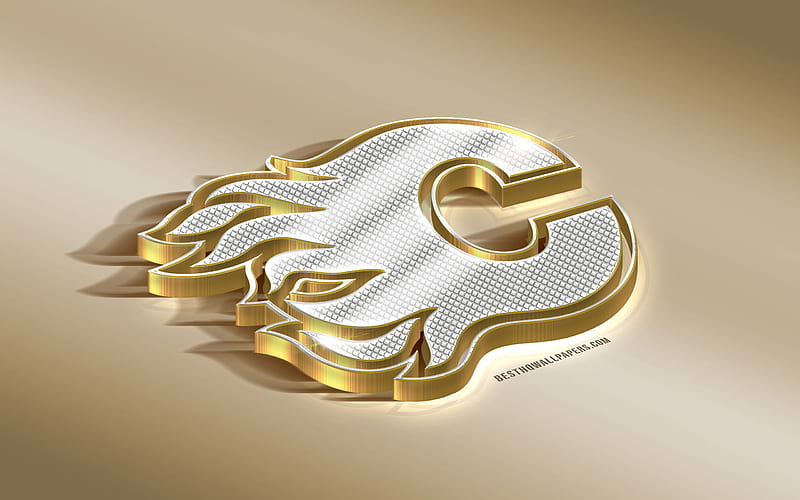 Calgary Flames, Canadian Hockey Club, NHL, Golden Silver logo, Calgary, Alberta, Canada, USA, National Hockey League, 3d golden emblem, creative 3d art, hockey, HD wallpaper