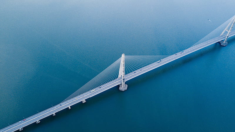 Aerial View Of Gray Concrete Bridge Above Body Of Water Travel, HD wallpaper