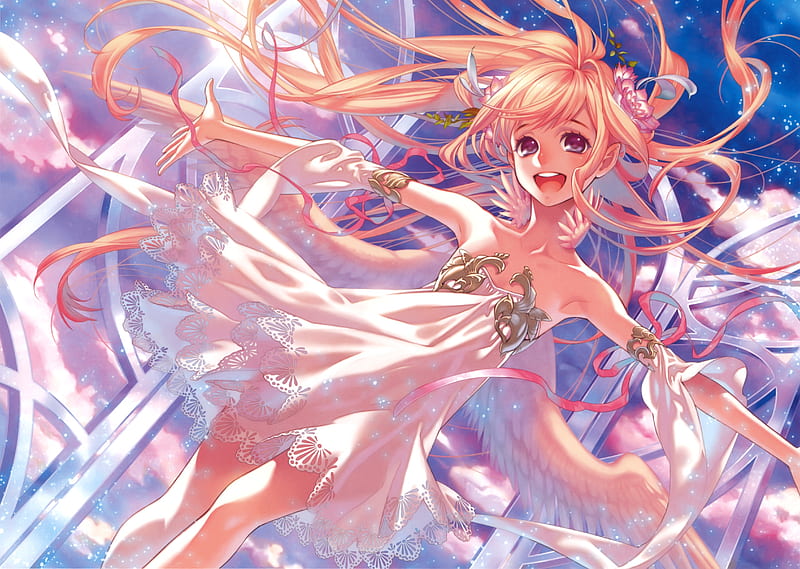 Angel, midori foo, girl, anime, manga, pink, blue, HD wallpaper