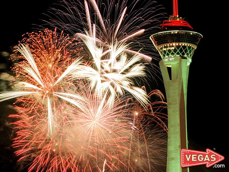Vegas Fireworks, nevada, stratosphere tower, fireworks, las vegas, HD wallpaper