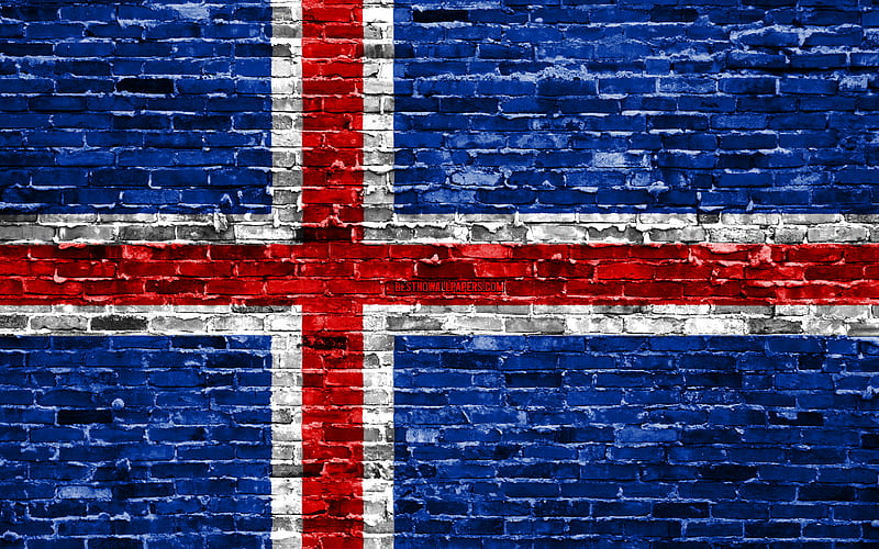 Icelandic flag, bricks texture, Europe, national symbols, Flag of Iceland, brickwall, Iceland 3D flag, European countries, Iceland, HD wallpaper