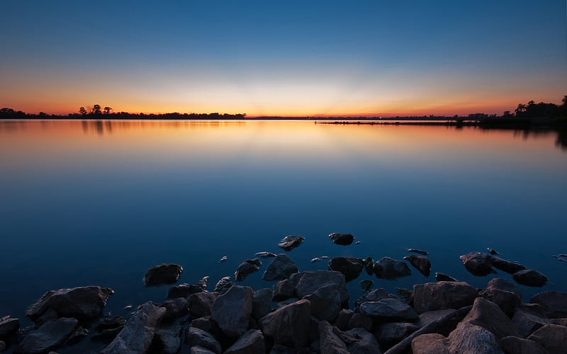 Stones water lake evening-Nature High Quality, HD wallpaper