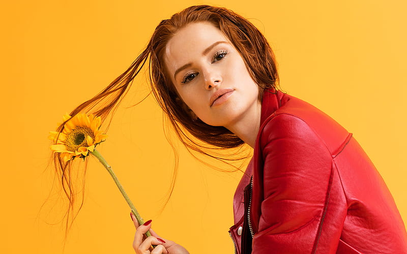 Madelaine Petsch, American actress, portrait, red leather jacket, Riverdale, HD wallpaper
