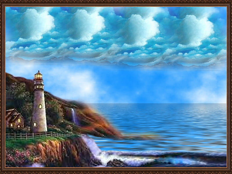 Framed lighthouse, border, waves, lighthouse, ocean, HD wallpaper | Peakpx